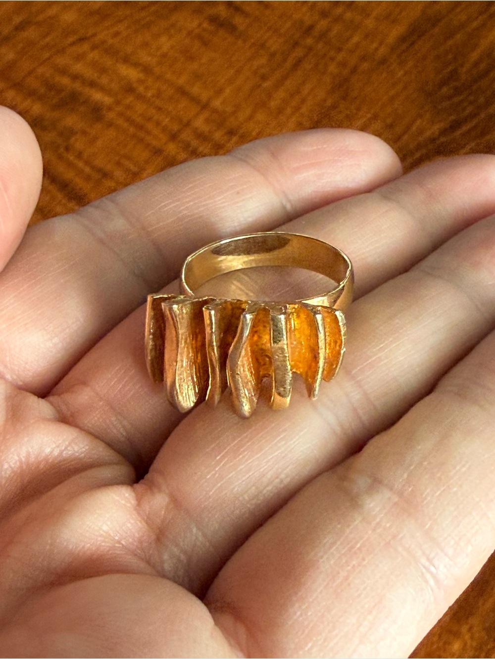 Brutalist Gold-Tone Adjustable Ring Modernist MCM Larin Vidal Style